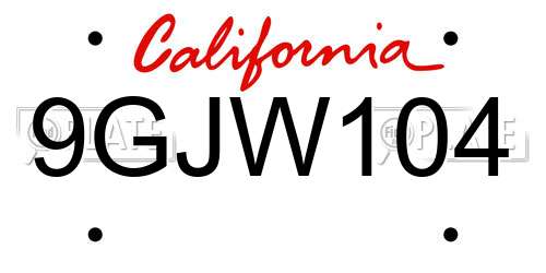 9GJW104 California License Plate