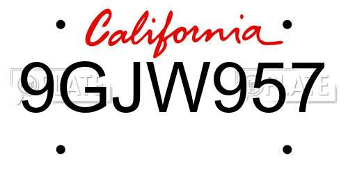 9GJW957 California License Plate