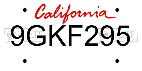 9GKF295 California License Plate