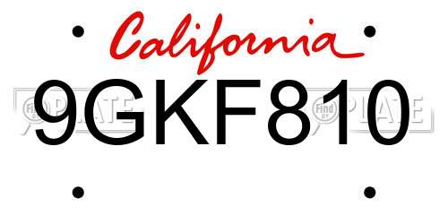 9GKF810 California License Plate