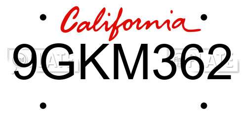 9GKM362 California License Plate