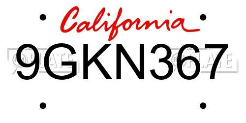 9GKN367 California License Plate