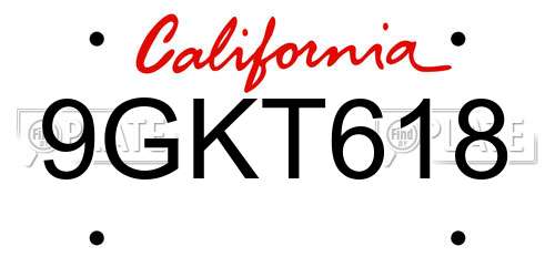 9GKT618 California License Plate