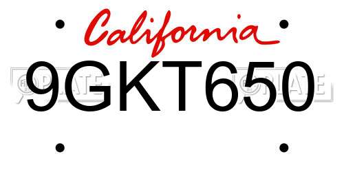 9GKT650 California License Plate