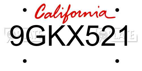 9GKX521 California License Plate