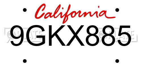 9GKX885 California License Plate