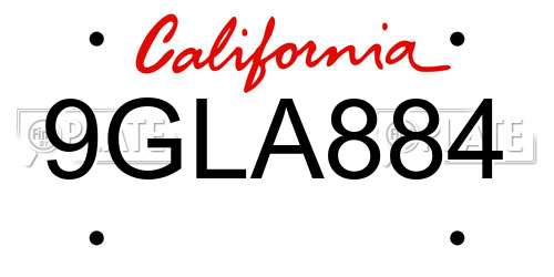 9GLA884 California License Plate