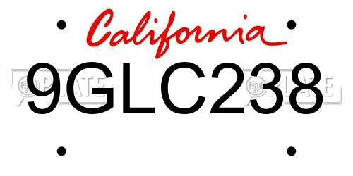 9GLC238 California License Plate