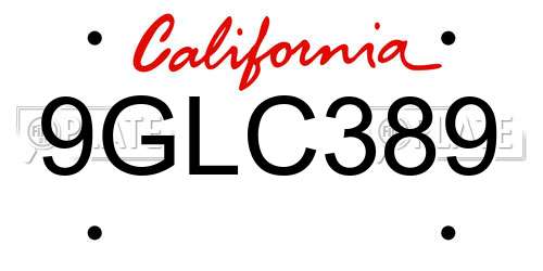9GLC389 California License Plate