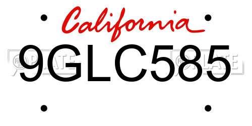 9GLC585 California License Plate