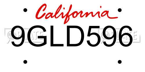 9GLD596 California License Plate