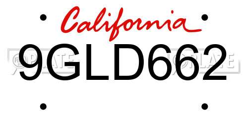 9GLD662 California License Plate