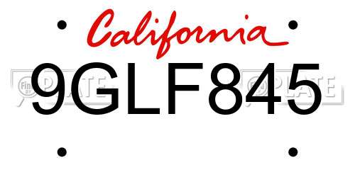 9GLF845 California License Plate