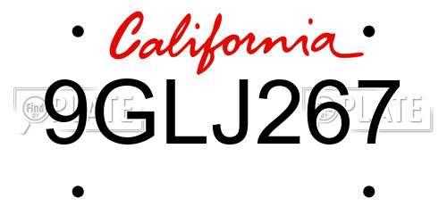 9GLJ267 California License Plate