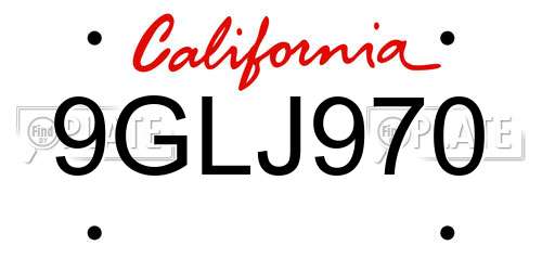 9GLJ970 California License Plate