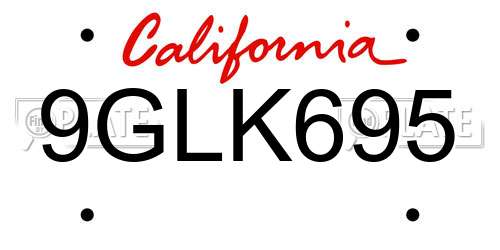 9GLK695 California License Plate