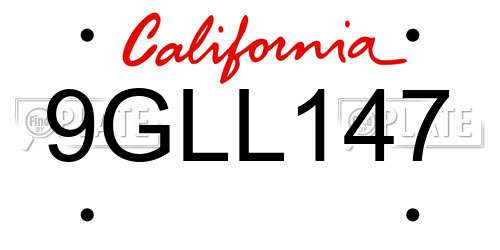 9GLL147 California License Plate