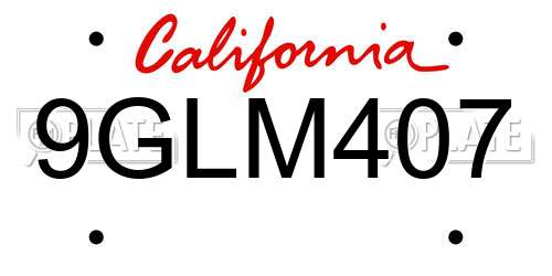 9GLM407 California License Plate