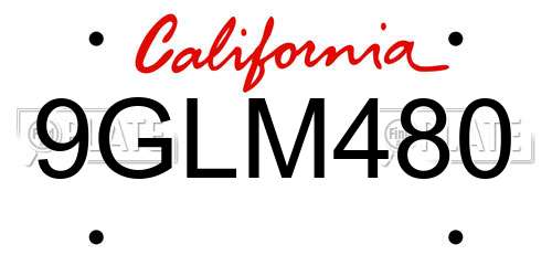 9GLM480 California License Plate