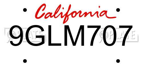 9GLM707 California License Plate
