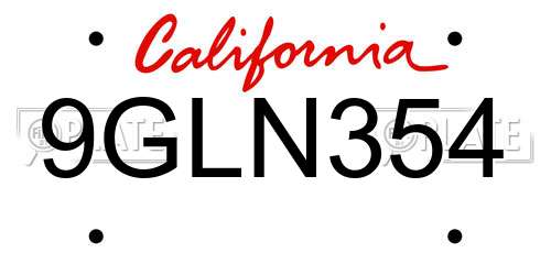 9GLN354 California License Plate