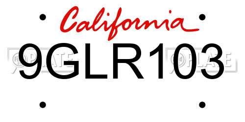 9GLR103 California License Plate