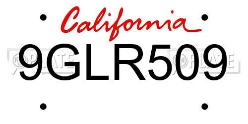 9GLR509 California License Plate