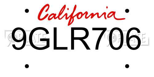 9GLR706 California License Plate