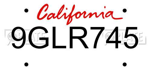 9GLR745 California License Plate