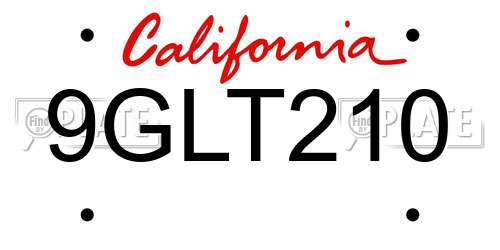 9GLT210 California License Plate