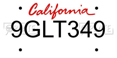 9GLT349 California License Plate