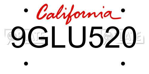 9GLU520 California License Plate
