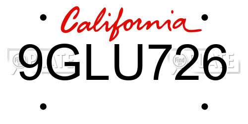 9GLU726 California License Plate