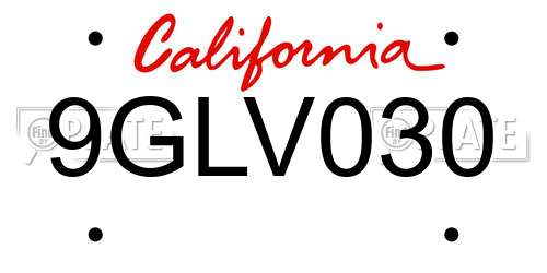 9GLV030 California License Plate