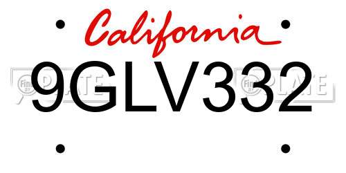 9GLV332 California License Plate