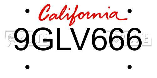 9GLV666 California License Plate