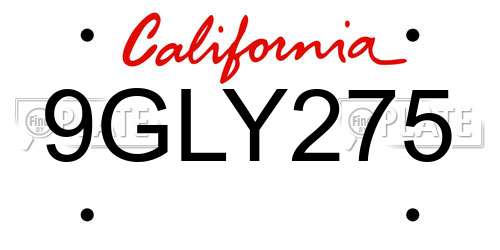 9GLY275 California License Plate