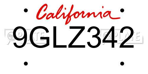 9GLZ342 California License Plate