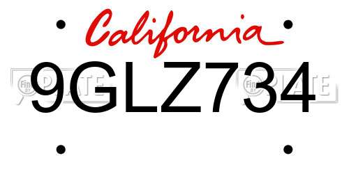 9GLZ734 California License Plate