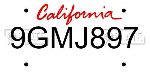 9GMJ897 California License Plate