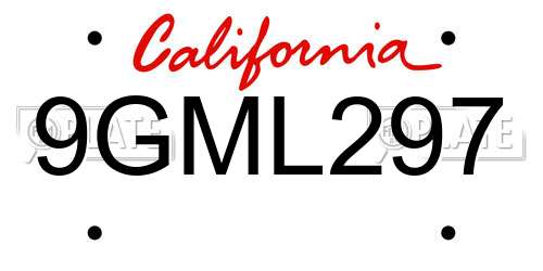 9GML297 California License Plate