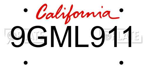 9GML911 California License Plate