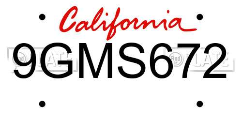 9GMS672 California License Plate