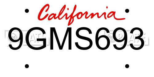 9GMS693 California License Plate
