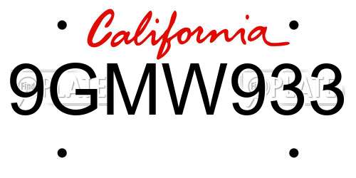9GMW933 California License Plate