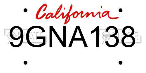 9GNA138 California License Plate