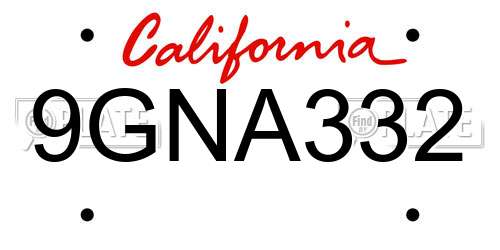 9GNA332 California License Plate
