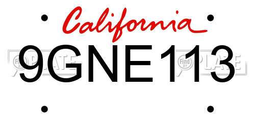 9GNE113 California License Plate