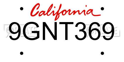 9GNT369 California License Plate