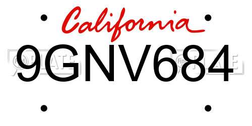 9GNV684 California License Plate